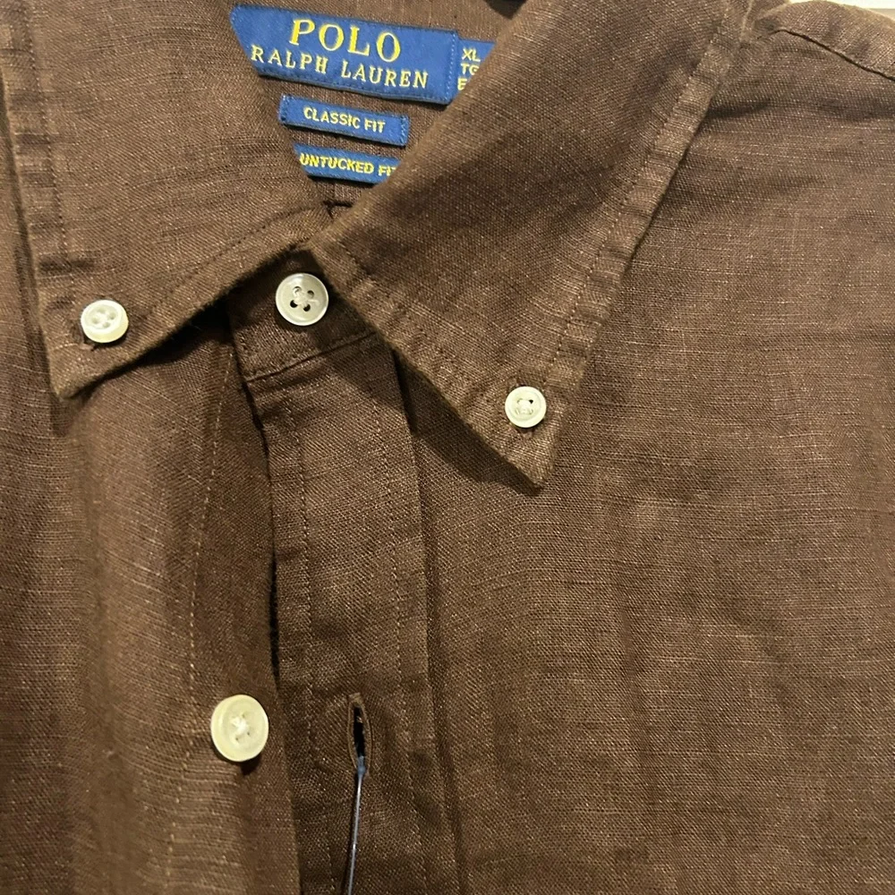 Polo by Ralph Lauren Dark Brown Casual Shirt Linen - Picture 2 of 3